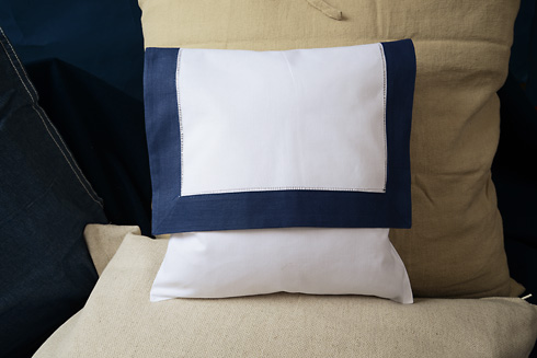 Hemstitch Baby Square Envelope Pillow 12" SQ. Navy color border